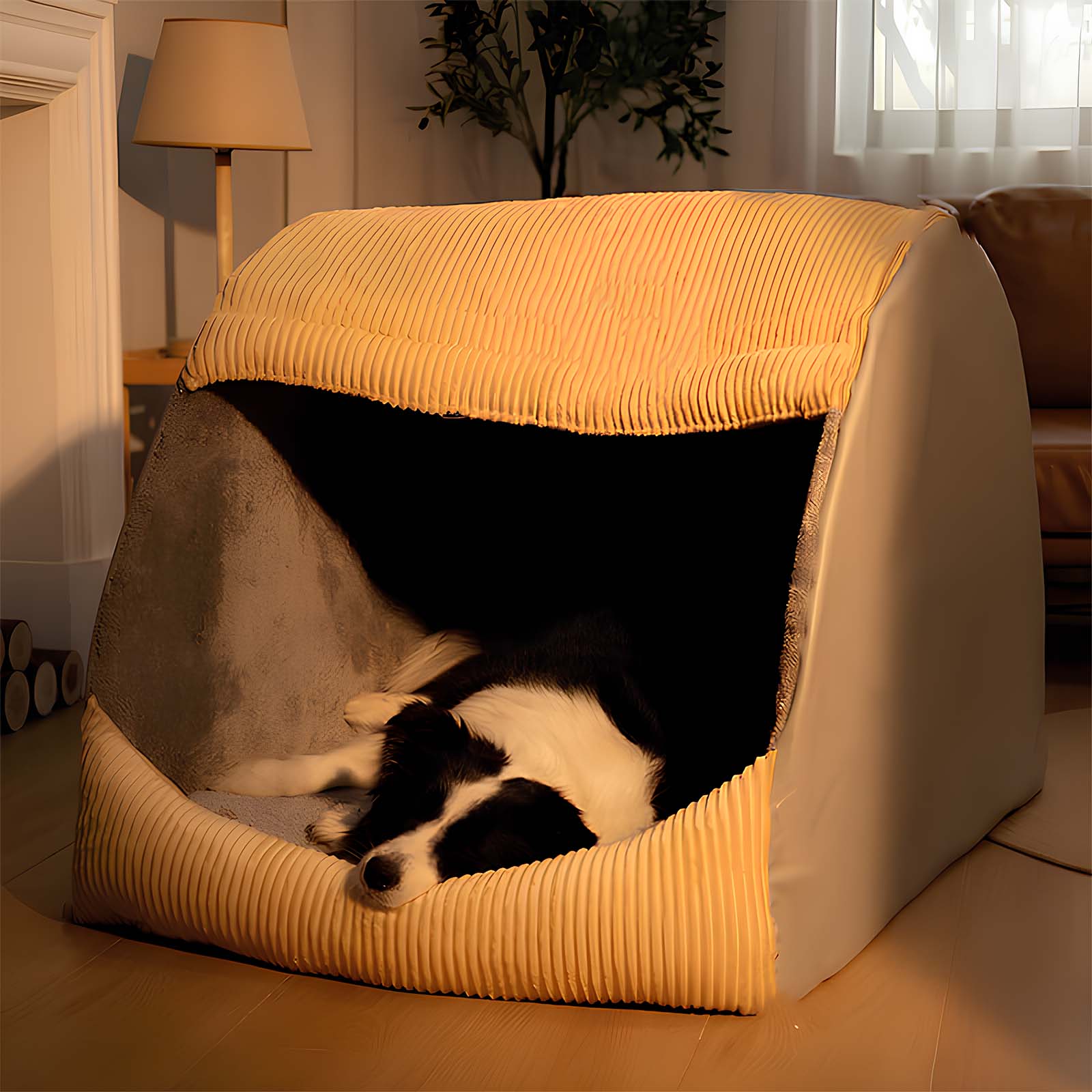 FlannelHaven™ Warm Flannel Detachable Semi-Enclosed Large Dog Tent Bed