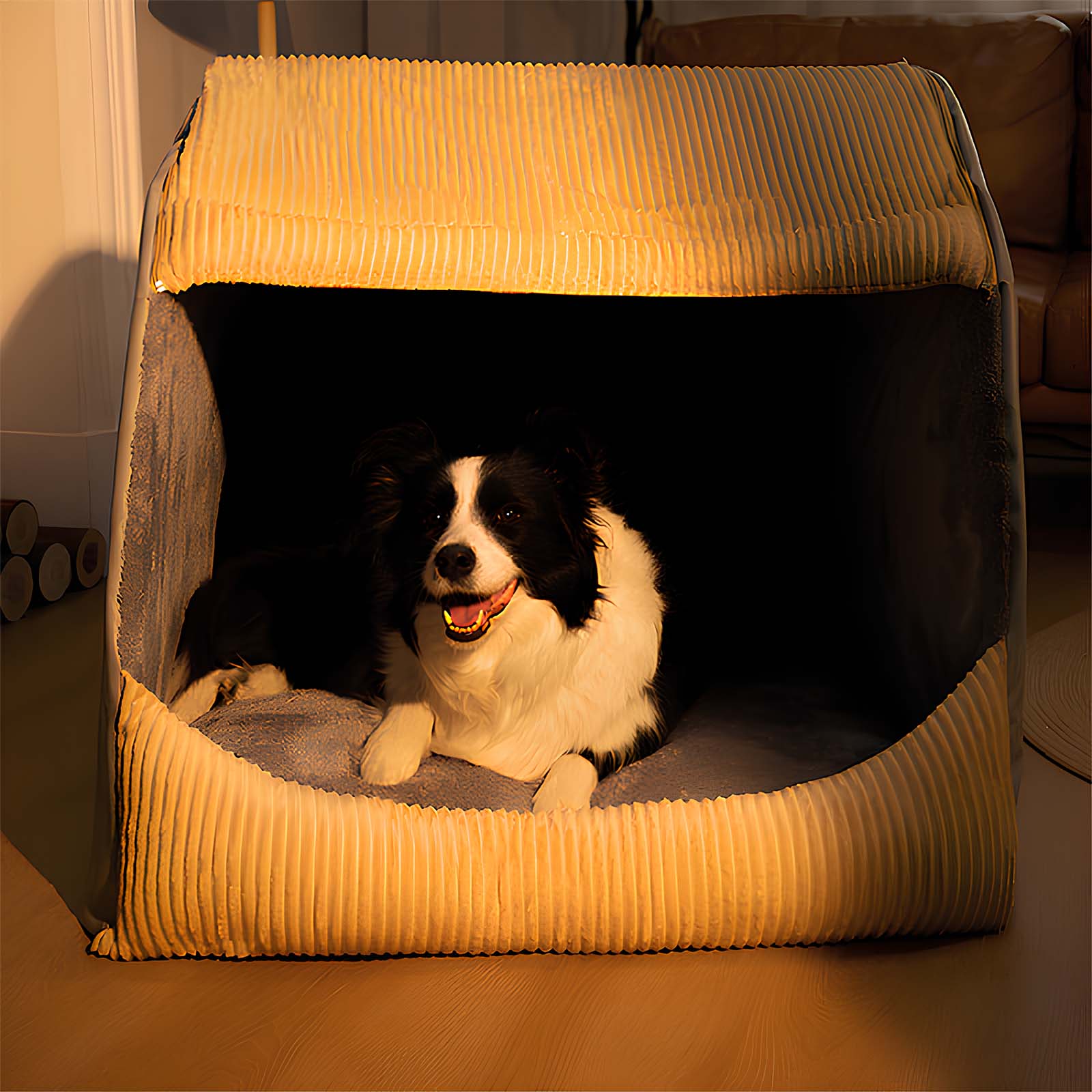 FlannelHaven™ Warm Flannel Detachable Semi-Enclosed Large Dog Tent Bed