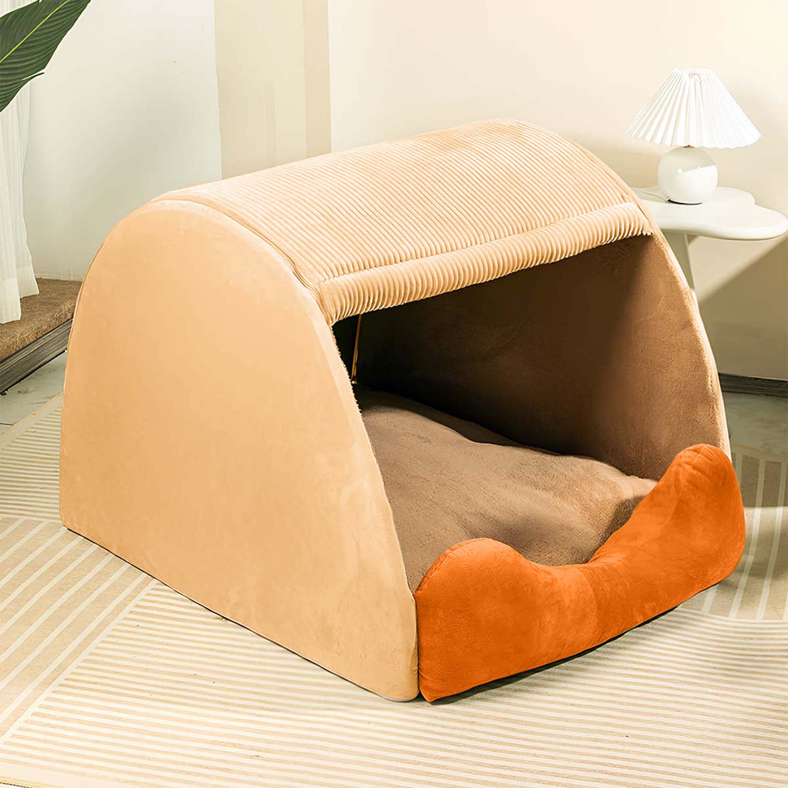 FlannelHaven™ Warm Flannel Detachable Semi-Enclosed Large Dog Tent Bed