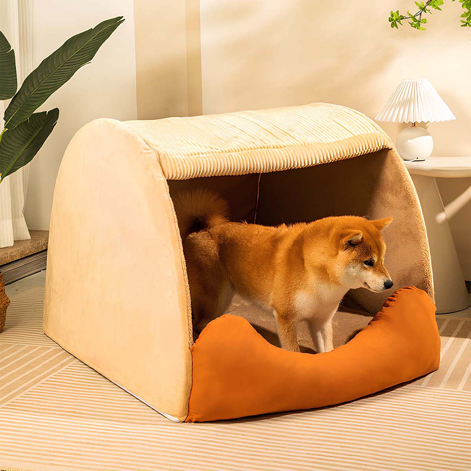 FlannelHaven™ Warm Flannel Detachable Semi-Enclosed Large Dog Tent Bed