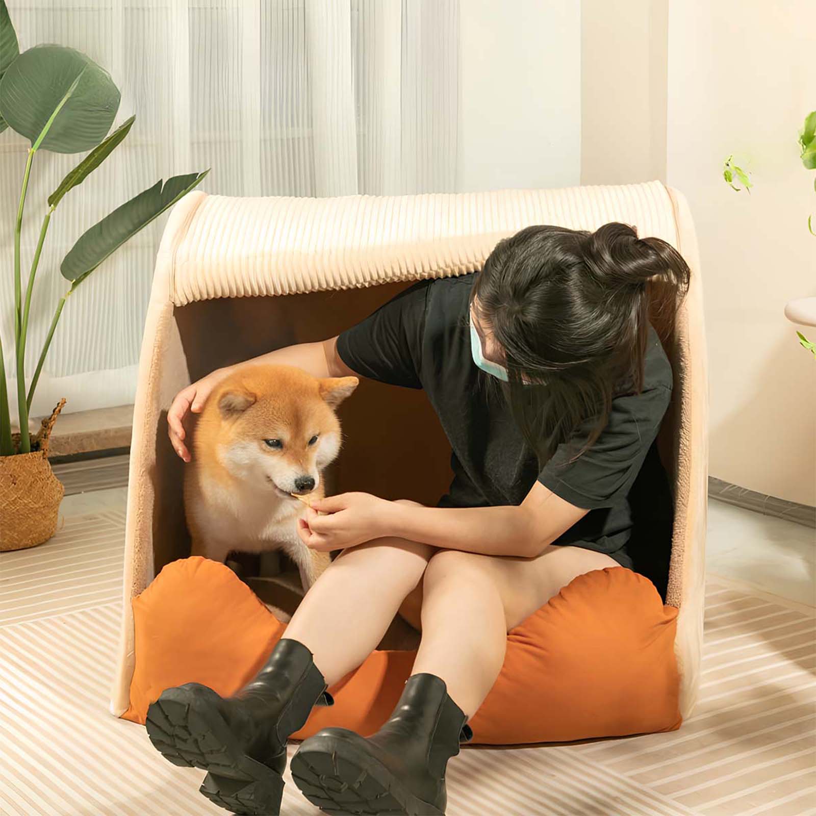 FlannelHaven™ Warm Flannel Detachable Semi-Enclosed Large Dog Tent Bed