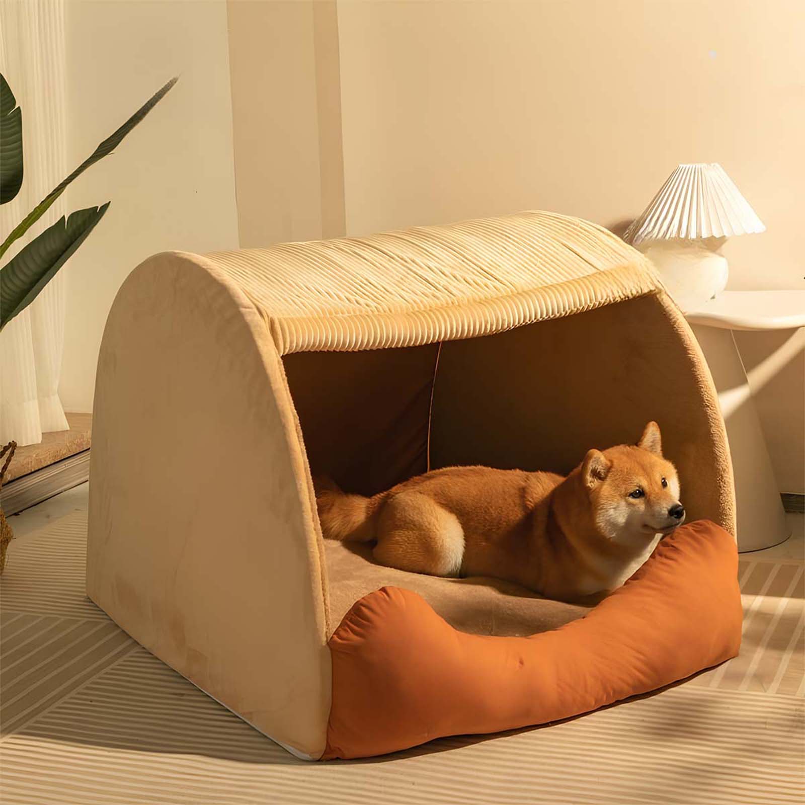 FlannelHaven™ Warm Flannel Detachable Semi-Enclosed Large Dog Tent Bed
